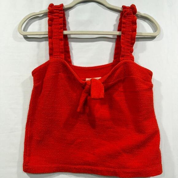 Madewell Tops - Madewell Red Terry Cloth Ruffle Strap Tie Front Tank Sz XS Preppy!